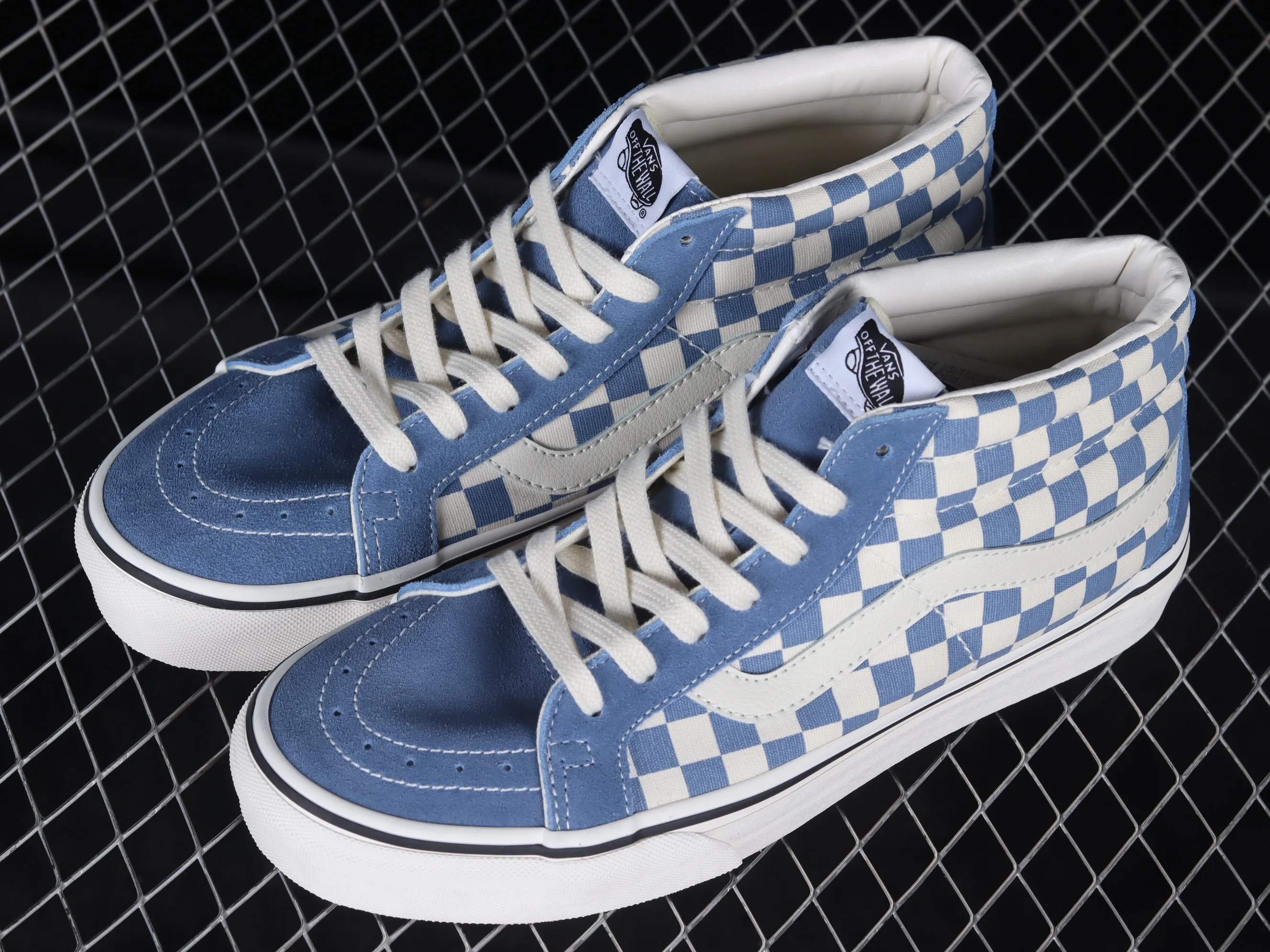 All categories Vans Vans series Vans Mid Vans Sk8-Mid Vans official haze blue checkerboard retro mid-top canvas vulcanized skateboard shoes VN0A391FOQN
